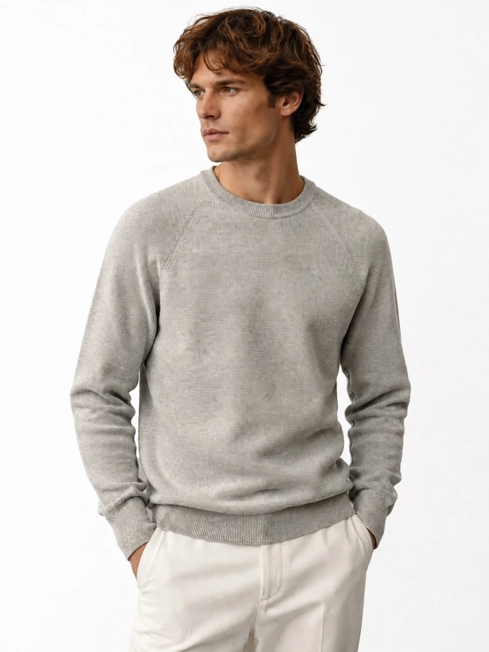 J.Crew Mens Heather Gray Seed Stitch Cotton Crewneck Light Sweater NWT Medium